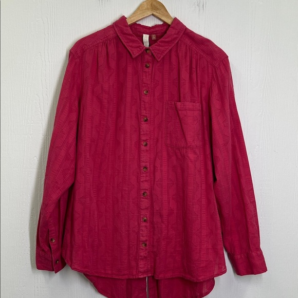 Anthropologie - Pilcro The Theresa Lace Up Button Down Pink Boho Blouse Size XL - Picture 7 of 10